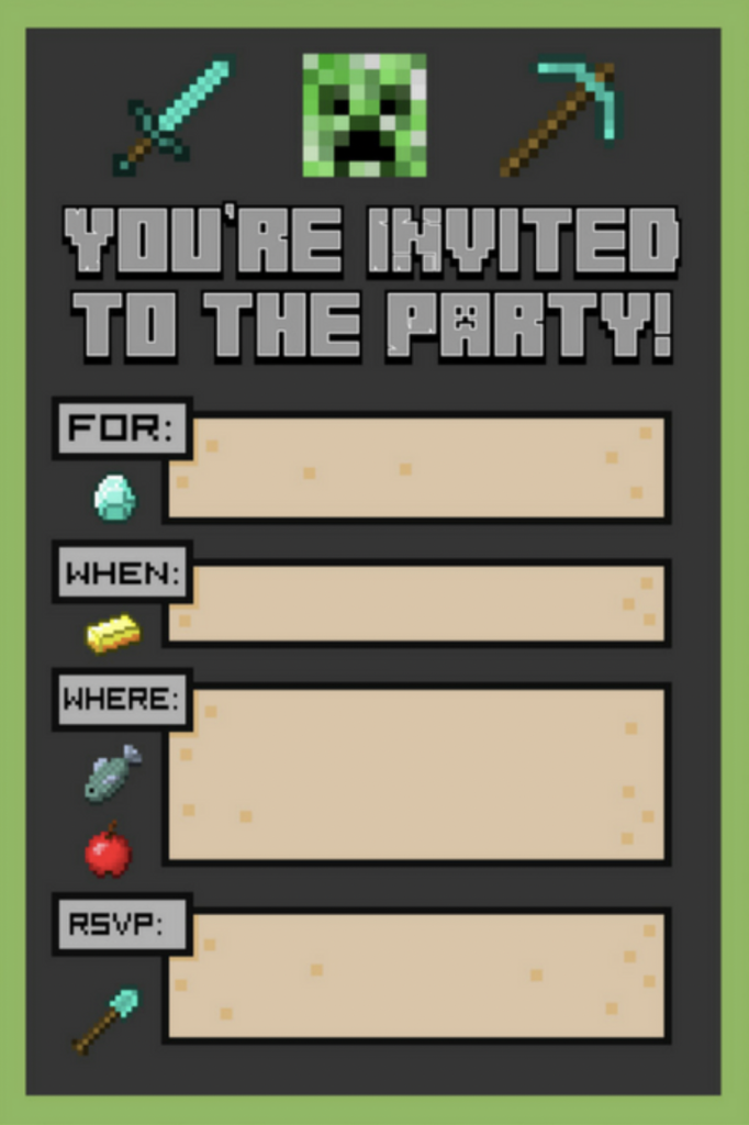 Modèle Invitation Anniversaire Minecraft
