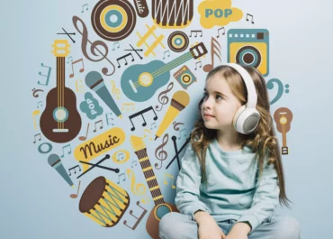 Petite fille écoutant de la musique avec un casque